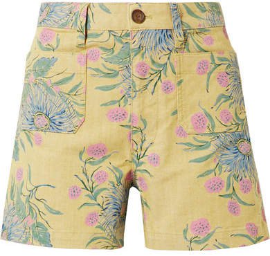 Emmett Floral-print Cotton-blend Twill Shorts - Yellow