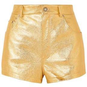 Metallic Crinkled-leather Shorts