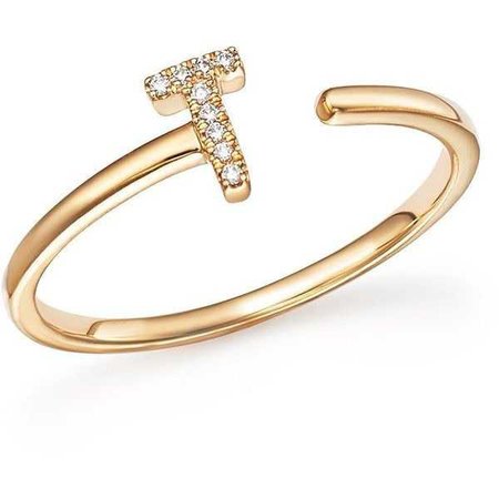 Initial « T » diamond and gold ring