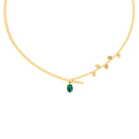 Youlry Yellow Gold Necklace - Green Leaflet
