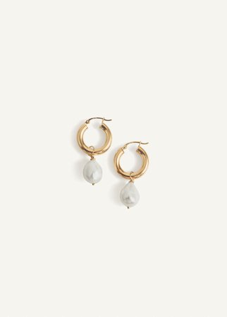 Baroque Pearl Hoop Earrings 14k Solid Gold – Kinn
