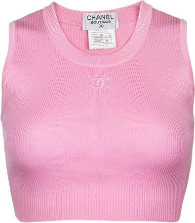 Chanel Pink Ribbed Logo Crop Top | EL CYCER