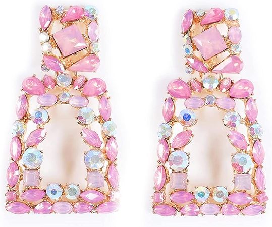 Amazon.com: Pink Rhinestone Rectangle Dangle Earrings Trendy Sparkly Crystal Geometric Drop Statement Earrings hypoallergenic for Women: Clothing, Shoes & Jewelry