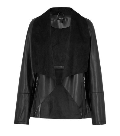 Black Leather-Look and Suedette Waterfall Jacket | New Look