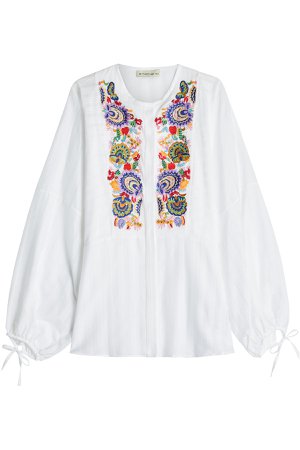Embroidered and Embellished Cotton Blouse Gr. IT 46