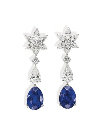 PAIR OF SAPPHIRE AND DIAMOND EARRINGS, BY CARTIER