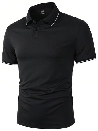 Men's Color-Block Button Half-Placket Short Sleeve Polo Shirt | SHEIN USA