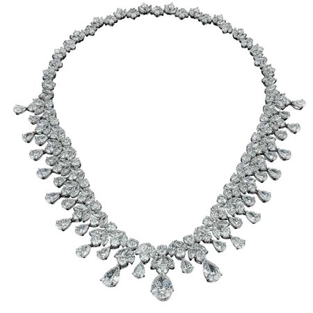 David Rosenberg Platinum 96 Carats Pear and Round Shape Diamond Tiara Necklace For Sale at 1stDibs
