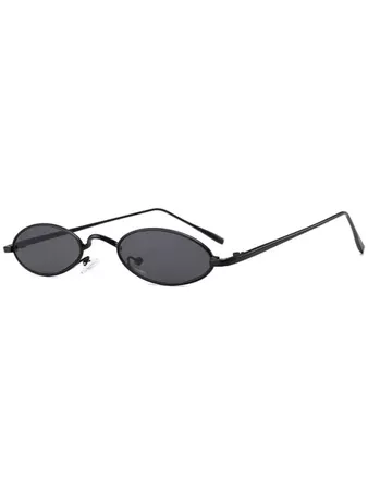 2018 Unique Metal Full Frame Oval Sunglasses In BLACK+GREY | ZAFUL