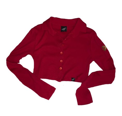 red cropped cardigan