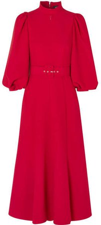 Belted Crepe Midi Dress - Red