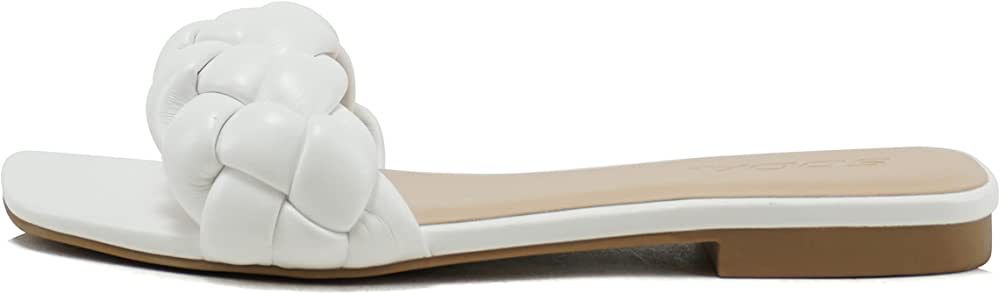 Amazon.com | SODA BALL ~ Women Casual Open Square Toe Comfort Fashion puffy Braided Woven Slip on Flat Sandals (BLACK/BLACK, us_footwear_size_system, adult, women, numeric, medium, numeric_7) | Shoes