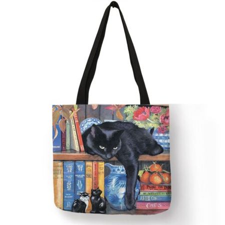 Cat Design Linen Tote Bags FREE SHIP USA at The Great Cat Store