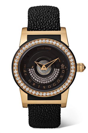 de GRISOGONO | Montre en or rose 18 carats, fibre de verre et diamants à bracelet en raie Tondo By Night S16 Automatic 43 mm | NET-A-PORTER.COM