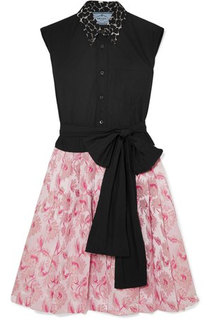 Prada | Cotton-poplin and metallic brocade mini dress | NET-A-PORTER.COM