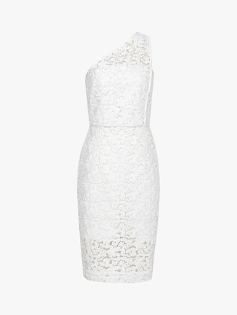 Reiss Sophia One Shoulder Lace Embroidered Dress, White at John Lewis & Partners