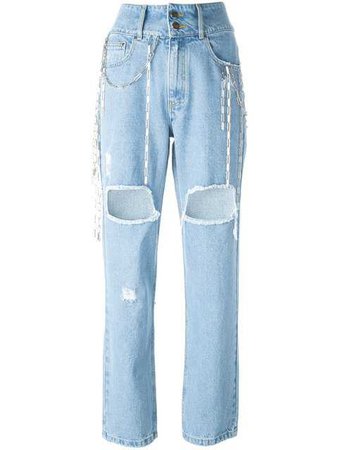 Filles A Papa Chain Appliqué Distressed Jeans - Farfetch