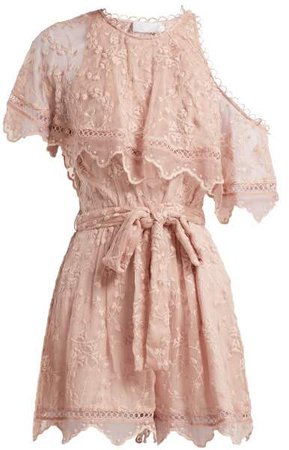 Castile Embroidered Silk Chiffon Playsuit - Womens - Light Pink