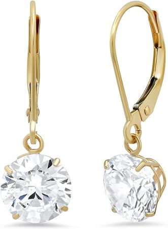 Amazon.com: 14k Gold Leverback Cubic Zirconia Dangle Earrings for Women | Real Yellow Gold Dangle Earrings | 4 CT.TW 14k Gold Earrings for Women | CZ Cubic Zirconia Drop Earrings by MAX + STONE: Clothing, Shoes & Jewelry