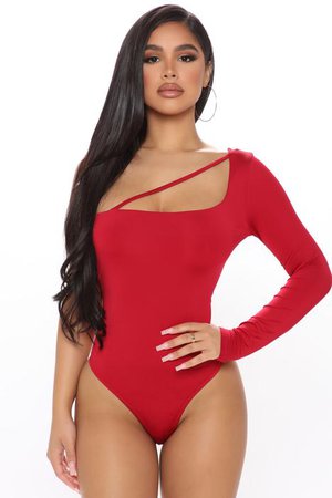 Drop A Hint One Shoulder Bodysuit - Red, Bodysuits | Fashion Nova