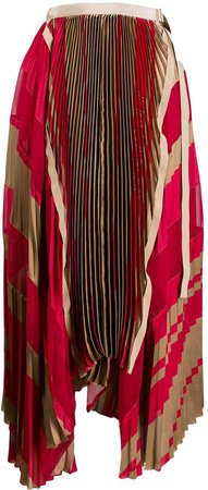 pleated striped midi skirt