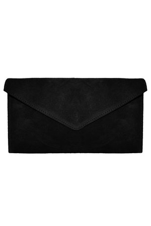 Alexa - Black Suede Envelope Clutch Bag