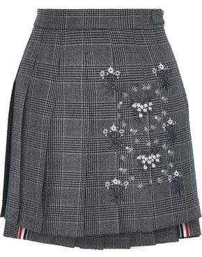 Embroidered Prince Of Wales Checked Wool Mini Skirt