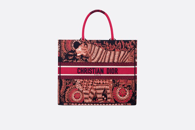 Fuchsia Dior Book Tote Dior Animals Embroidered Canvas Bag - Bags - Women's Fashion | DIOR