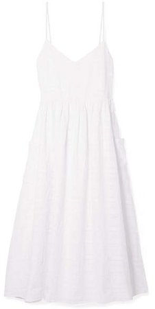 Agnes Striped Organic Cotton-jacquard Midi Dress - White