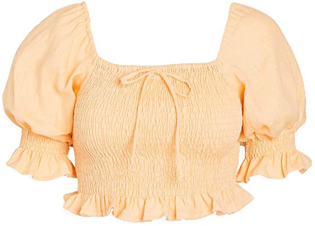 Faithfull The Brand Women's Lenora Linen Crop Top, Plain Apricot, Orange, X-Small at Amazon Women’s Clothing store