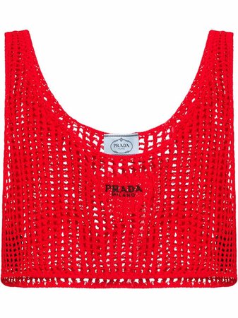 Shop Prada open-knit crop top with Express Delivery - FARFETCH