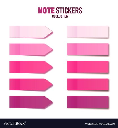 Realistic pink sticky notes collection arrow flag Vector Image