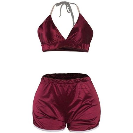 I VVEEL Women's Sexy Halter Silky Satin 2pc Sleepwear Pajamas ($13) ❤ liked on Polyvore featuring intimates, slee