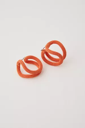 FABRIC-COVERED ROUND EARRINGS - Orange - Jewellery - COS US