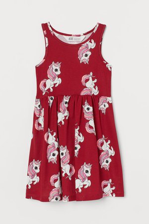 Patterned Jersey Dress - Red/unicorns - Kids | H&M US