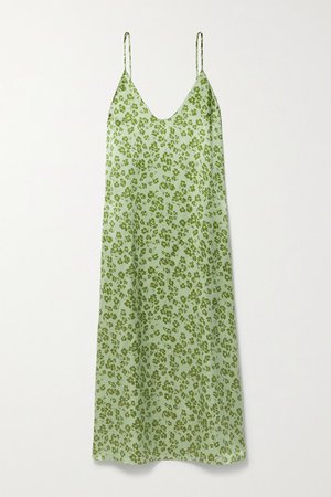 Sofia Floral-print Silk-satin Midi Dress - Green
