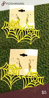 neon yellow spider web earrings - Google Search
