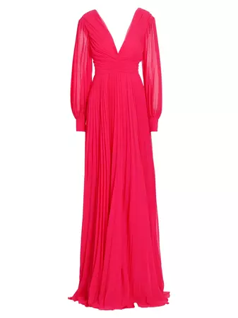 Shop Badgley Mischka Pleated Chiffon Gown | Saks Fifth Avenue