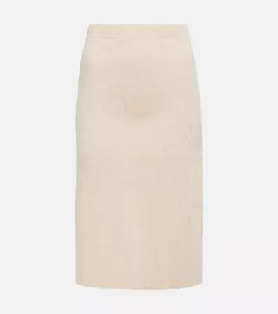 Ribbed Knit Cotton Blend Midi Skirt in Beige - Vince | Mytheresa