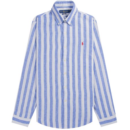 Ralph Lauren Slim Fit Striped Linen Shirt Blue/White