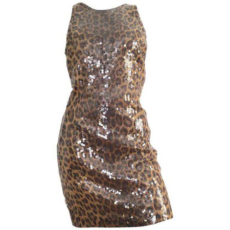 Vera Wang 1980s Sequin Cheetah Print Cocktail Dress Size 6. For Sale at 1stdibs