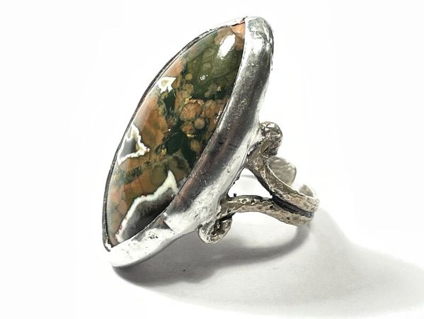 Ocean Jasper Ring Adjustable Marquise Band Earthy Gemstone - Etsy