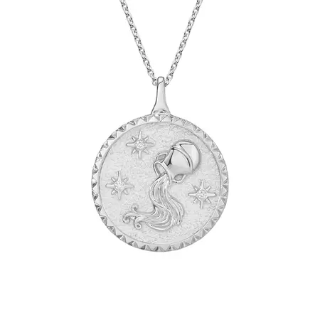 14K White Gold Diamond Accented Aquarius Zodiac Necklace | Aquarius | Brilliant Earth