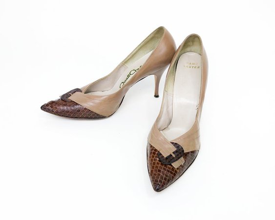 1950s Brown Leather Pumps Brown & Beige Heels Faux | Etsy