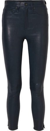 High-rise Leather Skinny Pants - Navy
