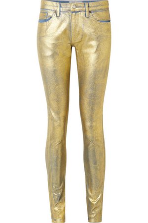 TRE by Natalie Ratabesi | The Gold Edith metallic coated mid-rise skinny jeans | NET-A-PORTER.COM