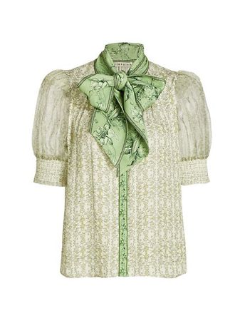 Shop Alice + Olivia Brentley Bi-Print Button-Front Blouse | Saks Fifth Avenue