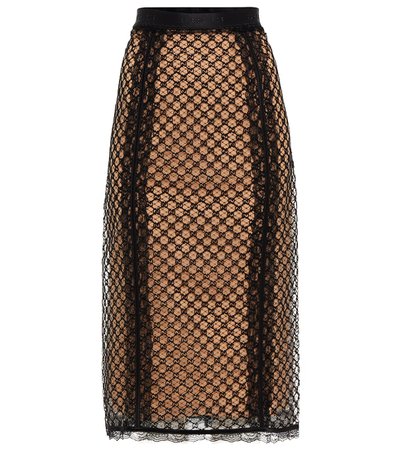 Gucci - GG mesh and lace midi skirt