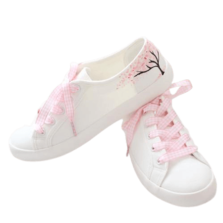 Pink Ribbonlaced Sakura Canvas Shoes