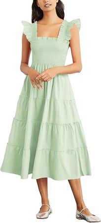 Amazon.com: Rooscier Women's Square Neck Smocked Ruffle Sleeveless Tiered A Line Sundress Midi Dress : Clothing, Shoes & Jewelry